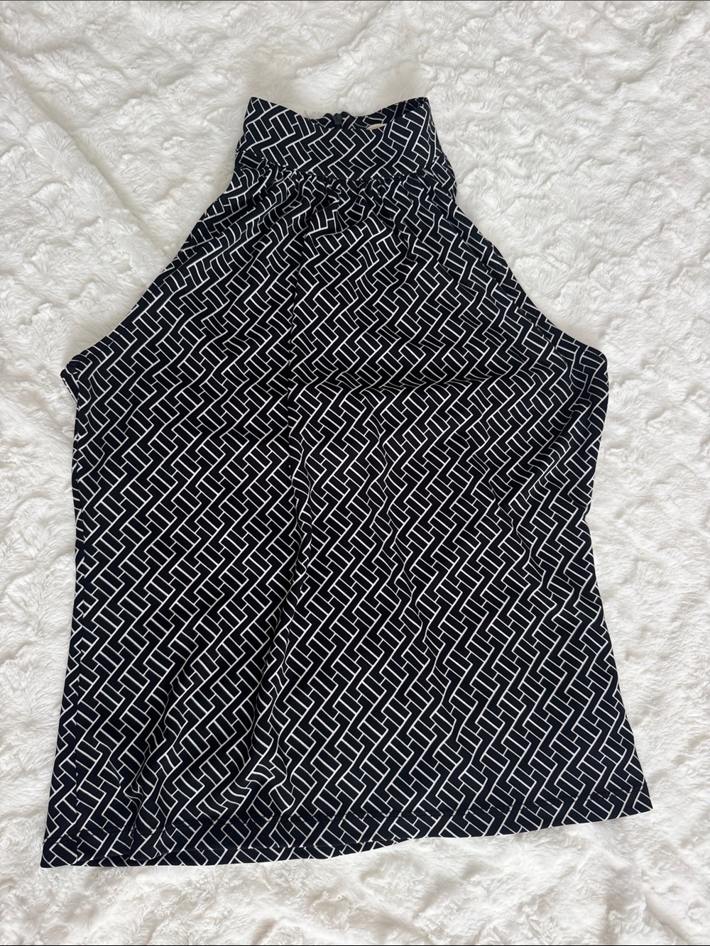 MICHAEL Michael Kors Black and White Geometric Halter Sleeveless Camisole M